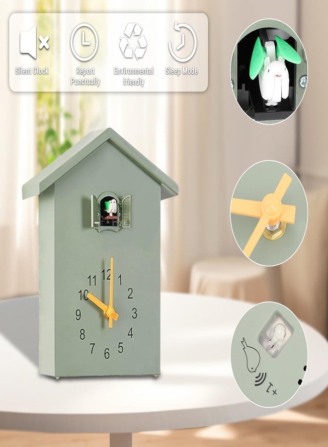 CHEOTIME Cuckoo Wall Clock, Cuckoo Bird Voice Call Nordic Style Bird House Pendulum Wall Clock Birdhouse Clock Timed Alarm Clock for Office Bedroom Living Room (Green, Approx. 20x25x9cm / 7.9x9.8x3.5in) - Image 3
